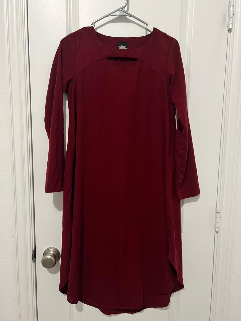 Long Sleeve Burgundy A-Line Dress with Front Cutout